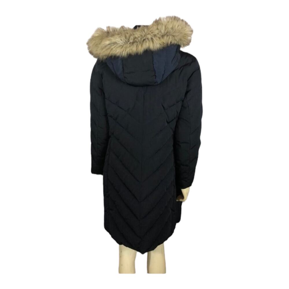 TALBOTS Down Puffer Coat in navy with fur trimmed hood size medium - Picture 7 of 12